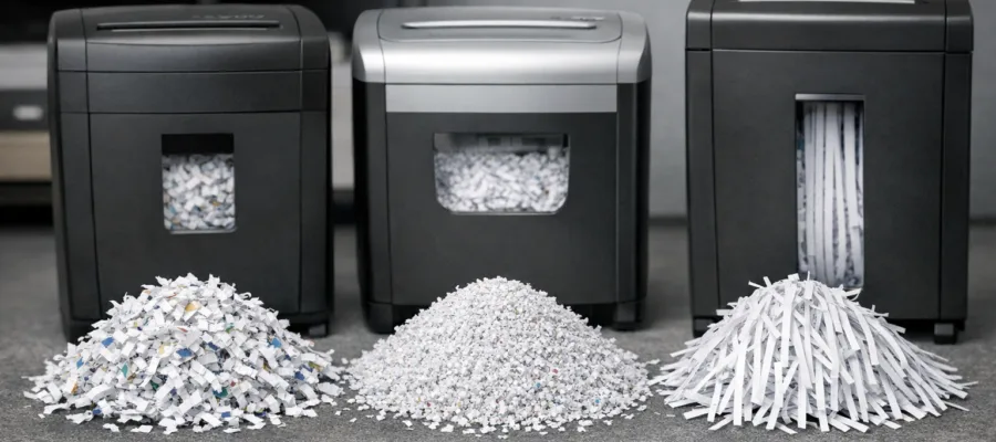 Aktenvernichter Typen erklaert: Kreuzschnitt, Partikelschnitt und Streifenschnitt vergleichen