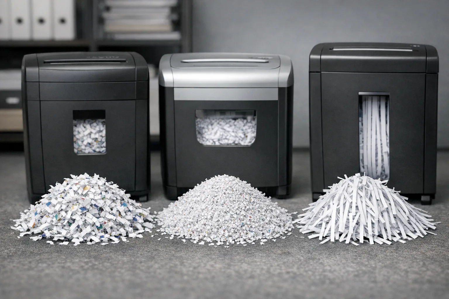 Aktenvernichter Typen erklaert: Kreuzschnitt, Partikelschnitt und Streifenschnitt vergleichen