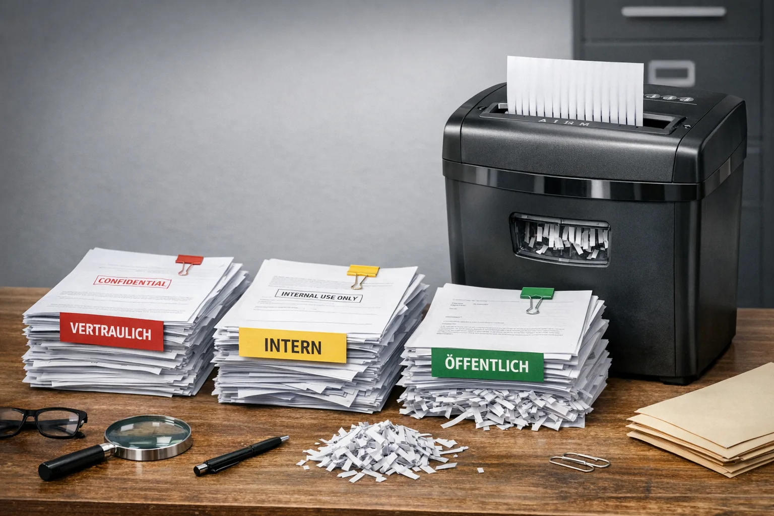 Dokumentenklassifizierung vor dem Schreddern mit dem Aktenvernichter